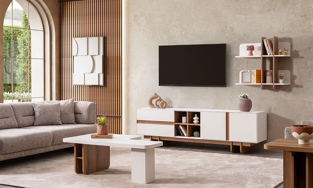 Minimal TV ünitesi ve medya konsolu
